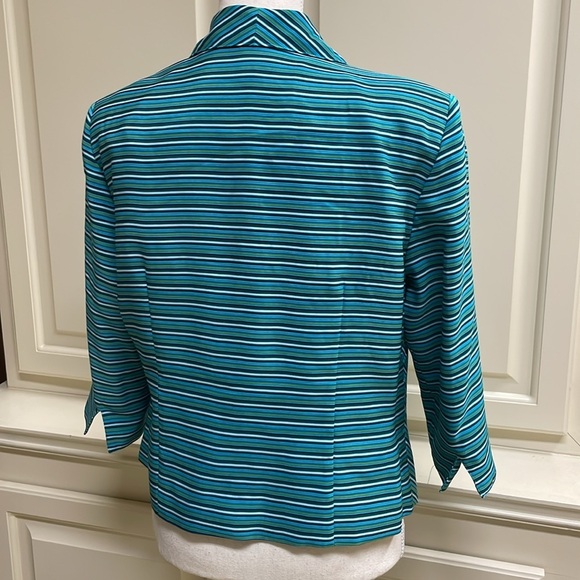 Lavender & Honey Striped Open Front Blazer Asymmetrical Jacket Teal Green Blue - Picture 3 of 6